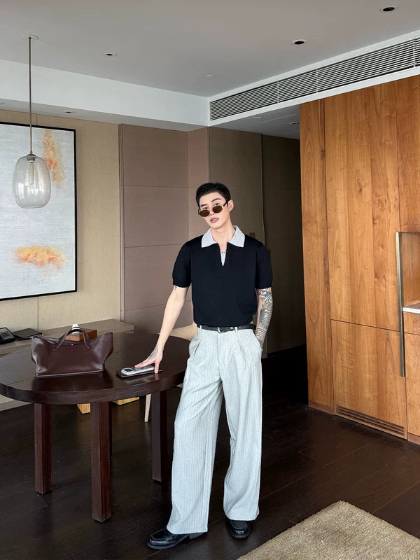 Striped Pleated Straight Leg Dress Pants 3