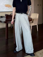 Striped Pleated Straight Leg Dress Pants 5