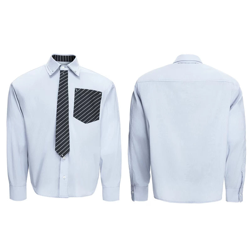 6189648734437,6189648734439,6189648734441,6189648734443,6189648734445, Striped Pocket Shirt with Detachable Tie
