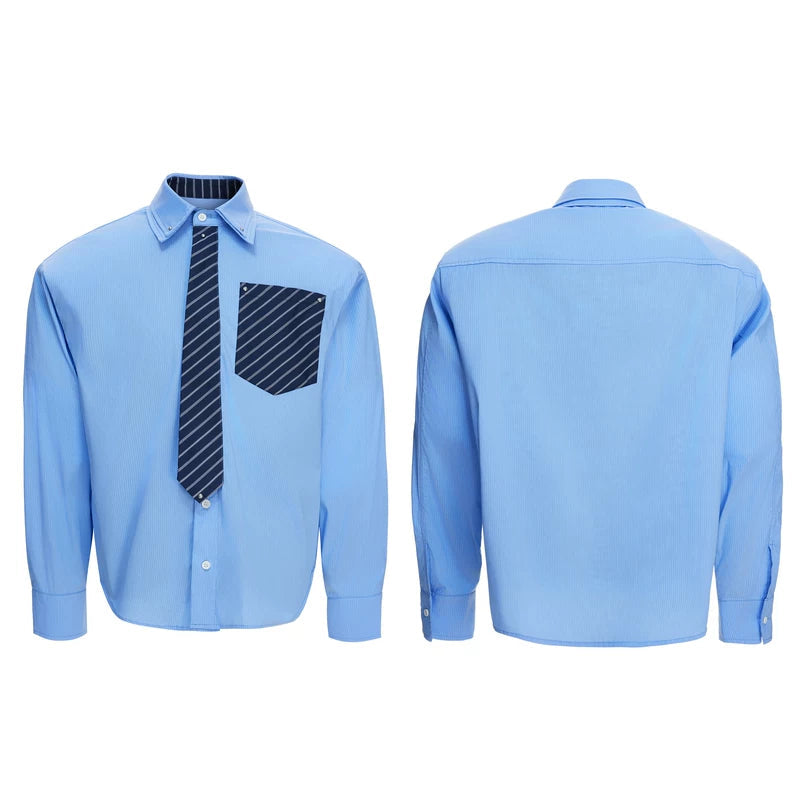 6189648734438,6189648734440,6189648734442,6189648734444,6189648734446, Striped Pocket Shirt with Detachable Tie