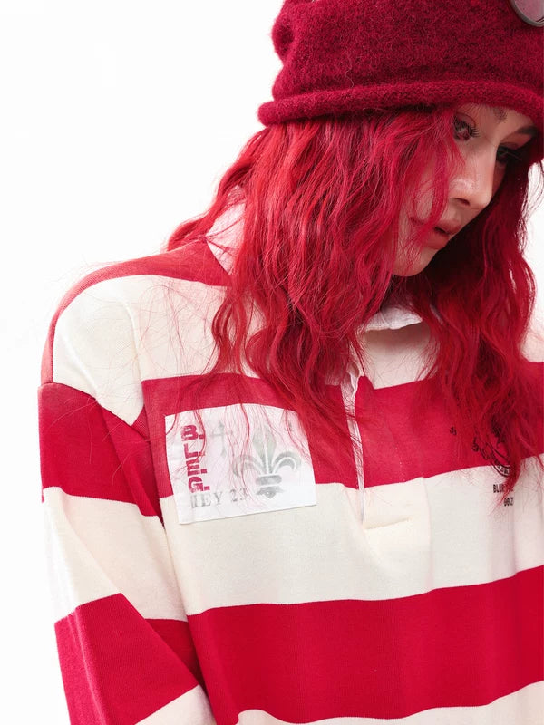 Striped Polo Collar Long Sleeve Shirt 3