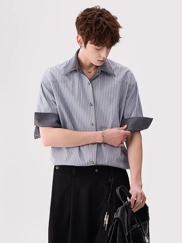 Striped Reversible Short Sleeve Casual Shirt 1