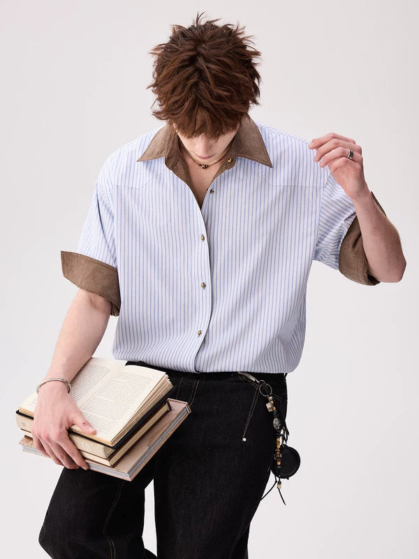 Striped Reversible Short Sleeve Casual Shirt 4
