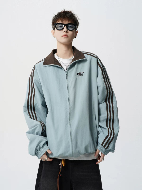 Striped Reversible Stand Collar Zip Jacket 5