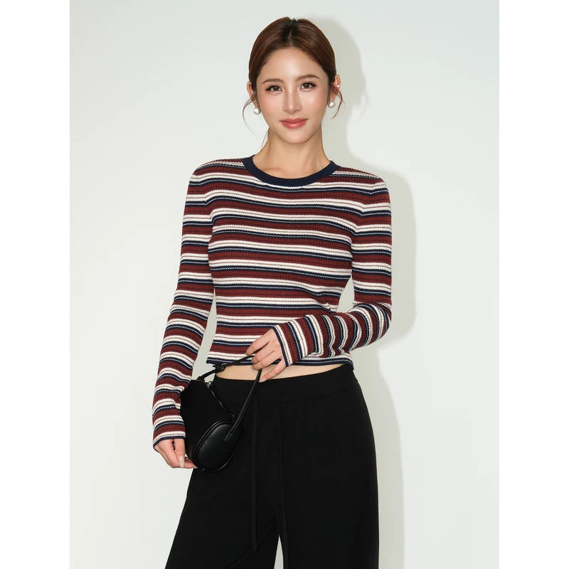 Striped Ribbed Knit Long Sleeve Top 4