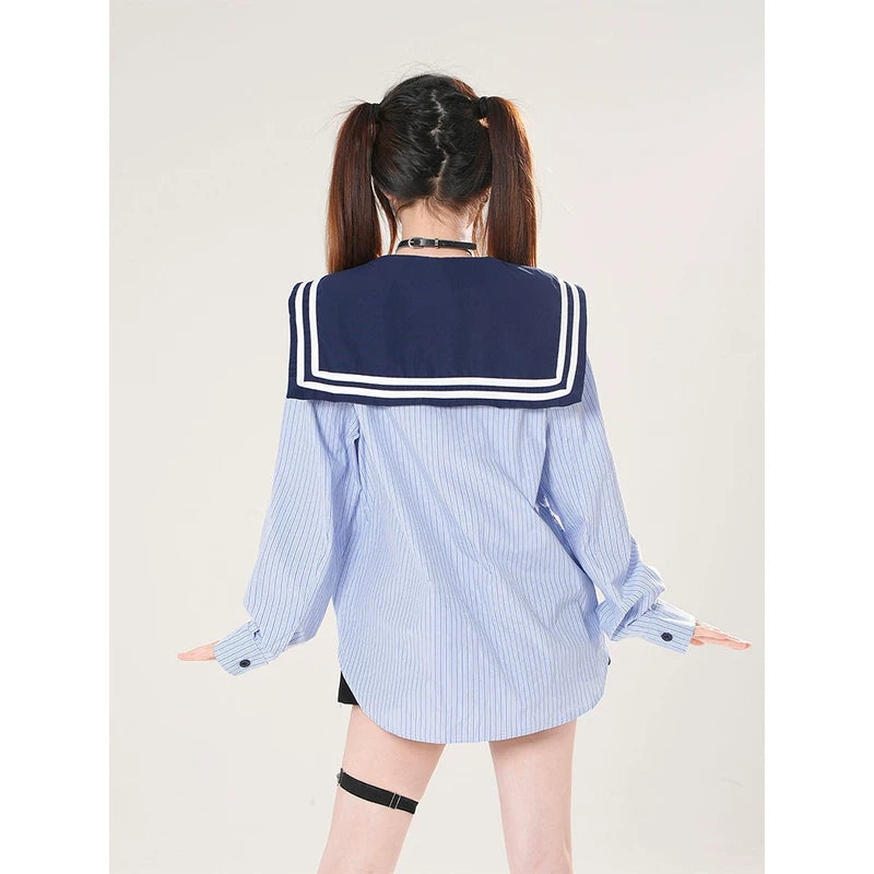 Striped Sailor Collar School Shirt Top 3