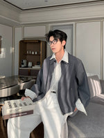 Striped Shirt Collar Faux Two-Piece Jacket 2