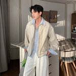 6195826150930,6195826150931,6195826150932,6195826150933, Striped Shirt Collar Faux Two-Piece Jacket