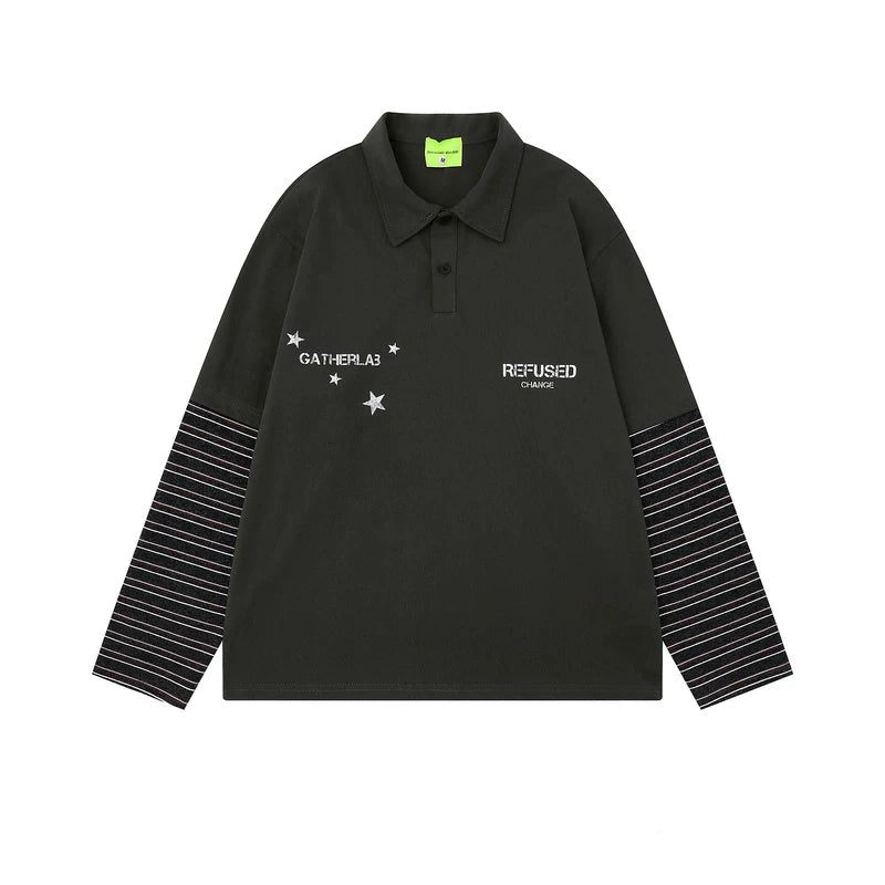 1627207:28334,6011328737520,1627207:28334,6011328737518,1627207:28334,6011328737519,1627207:28334,6011328737521,6011328737520,6011328737518,6011328737519,6011328737521, Striped Sleeve Faux Layered Long-Sleeve T-Shirt