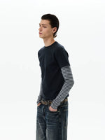 Striped Sleeve Faux Two-Piece Pullover 4