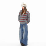 Striped V-Neck Knit Pullover Sweater 4