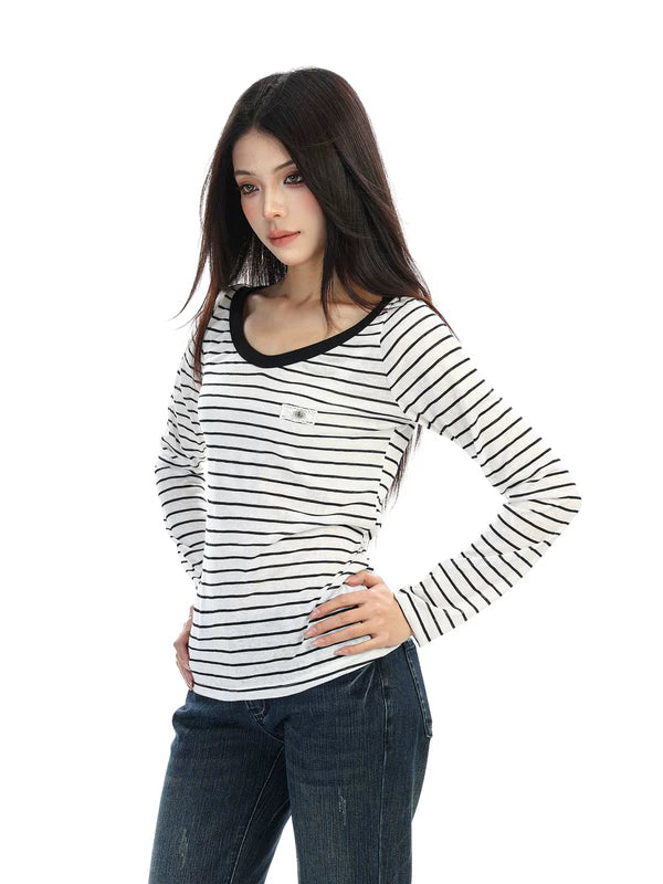 Striped V-Neck Long-Sleeve T-Shirt 3