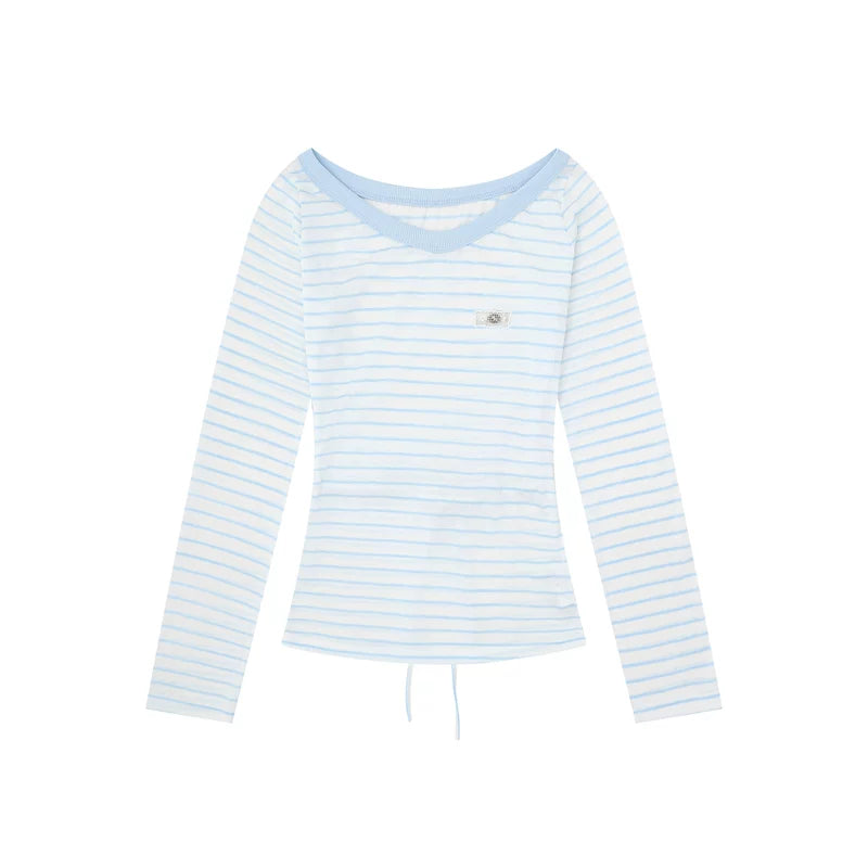 6029057133826,6029057133827,6029057133828, Striped V-Neck Long-Sleeve T-Shirt