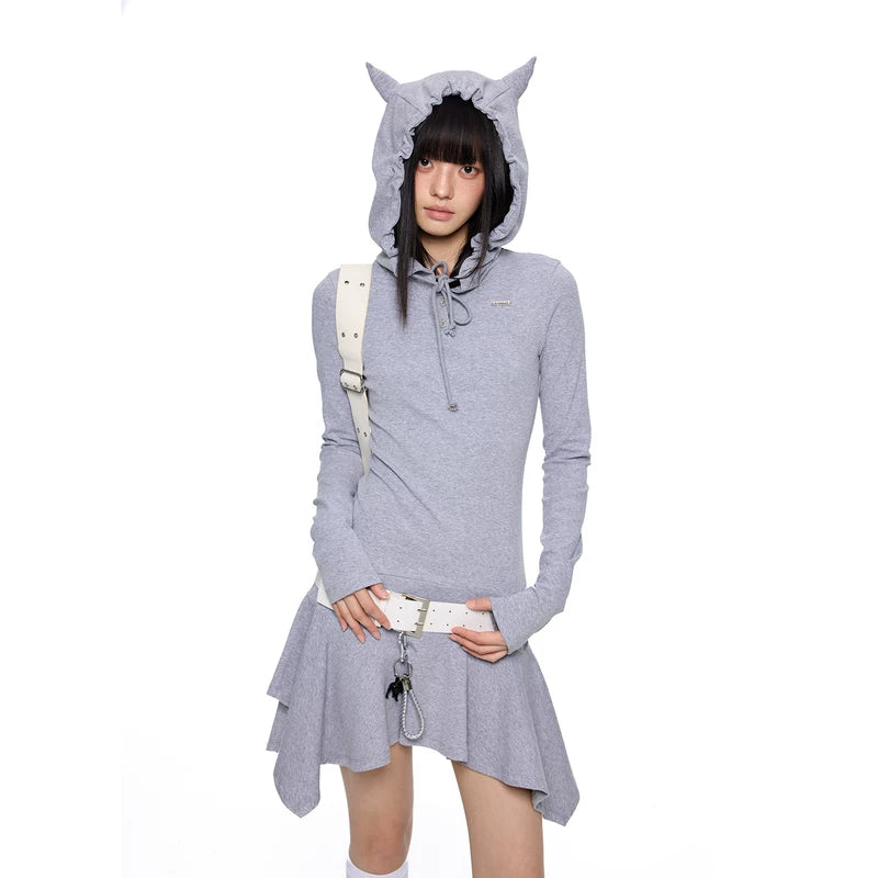 6187365126370,6187365126371,6187365126372, Striped Y2K Hooded Skater Dress