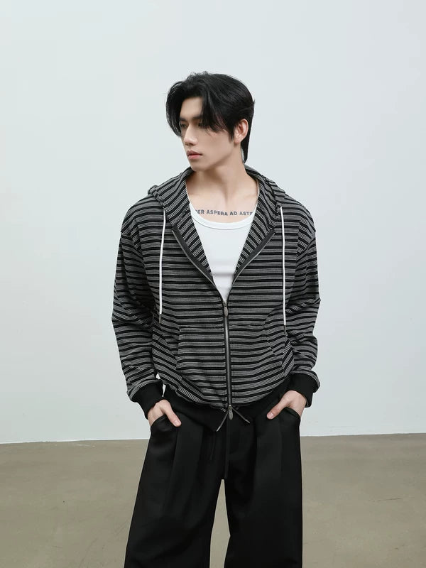 Striped Zip Hooded Sweatshirt Cardigan 2