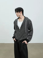 Striped Zip Hooded Sweatshirt Cardigan 5