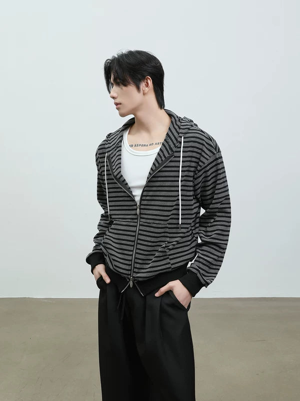 Striped Zip Hooded Sweatshirt Cardigan 5
