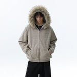Striped Zip Hoodie with Detachable Fur Hood 2