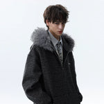 Striped Zip Hoodie with Detachable Fur Hood 3