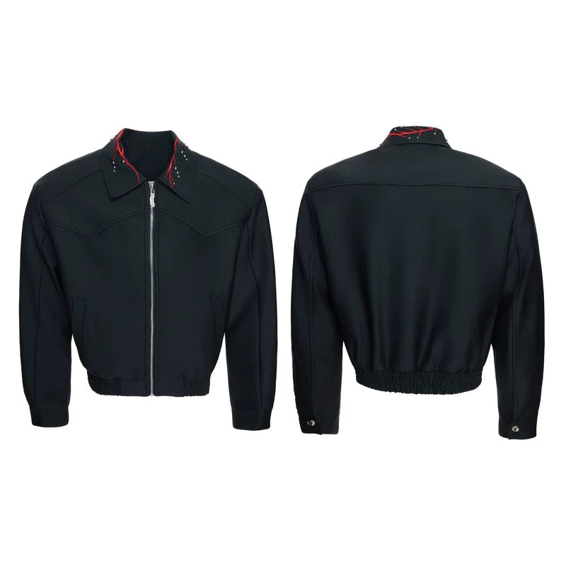 6025122917695,6025122917696,6025122917697,6025122917698, Studded Collar Technical Zip Jacket