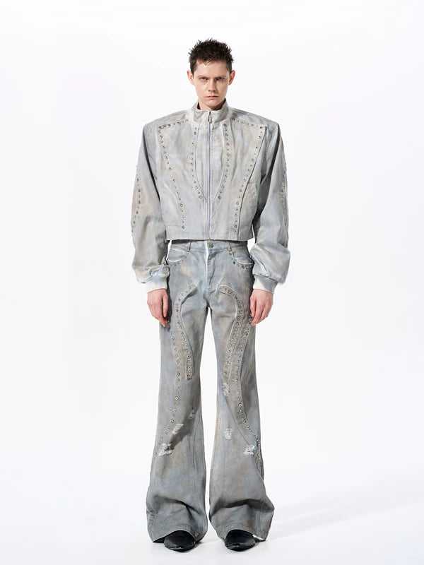 Studded Distressed Short Denim Jacket 4