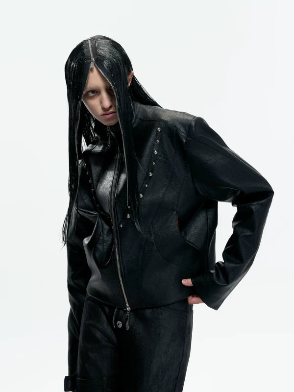 Studded Matte Faux Leather Biker Jacket 2