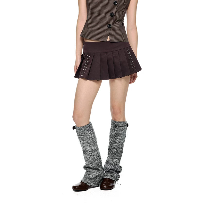 6194906531744,6194906531745,6194906531746, Studded Pleated Low-Waist Mini Skirt