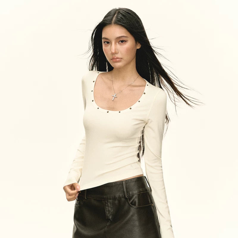 Studded Scoop Neck Long Sleeve Top 2