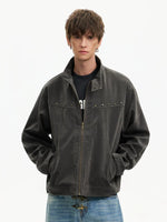 Studded Suede Fleece Harrington Jacket 3