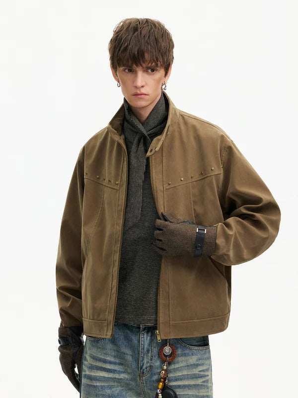 Studded Suede Fleece Harrington Jacket 4