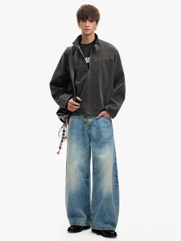 Studded Suede Fleece Harrington Jacket 5