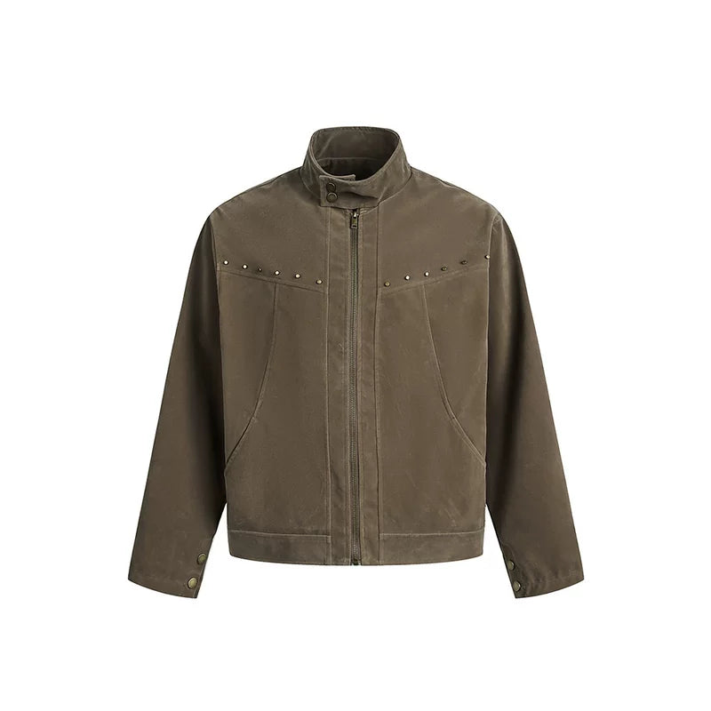 6190822438110,6190822438111,6190822438112,6190822438113, Studded Suede Fleece Harrington Jacket