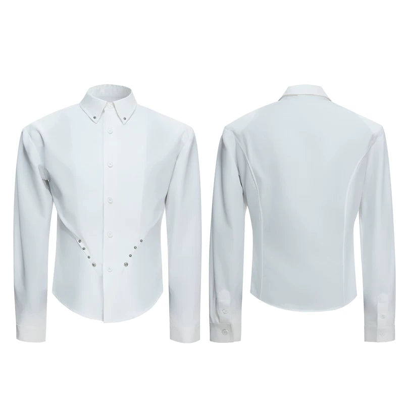 6200270295412,6200270295413,6200270295414,6200270295415,6200088158592, Studded Waist-Cinching Long Sleeve Shirt