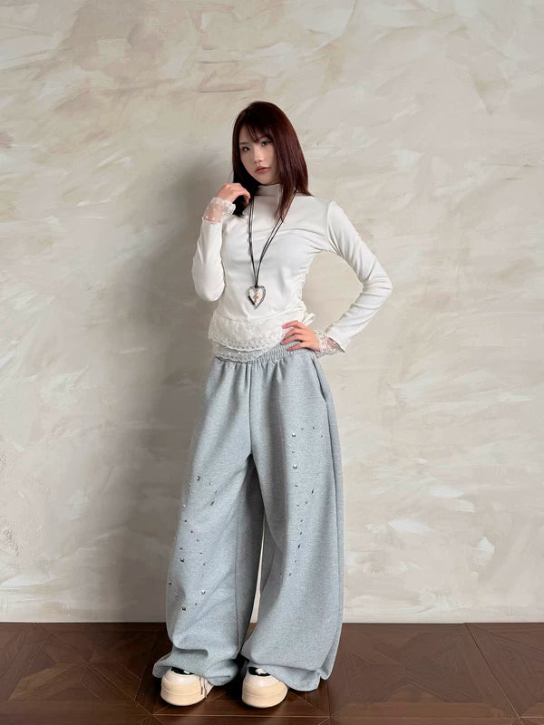 Studded Wide-Leg Waffle Sweatpants 4
