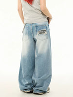 Studded Wide-Leg Washed Denim Pants 2