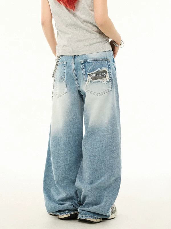 Studded Wide-Leg Washed Denim Pants 2