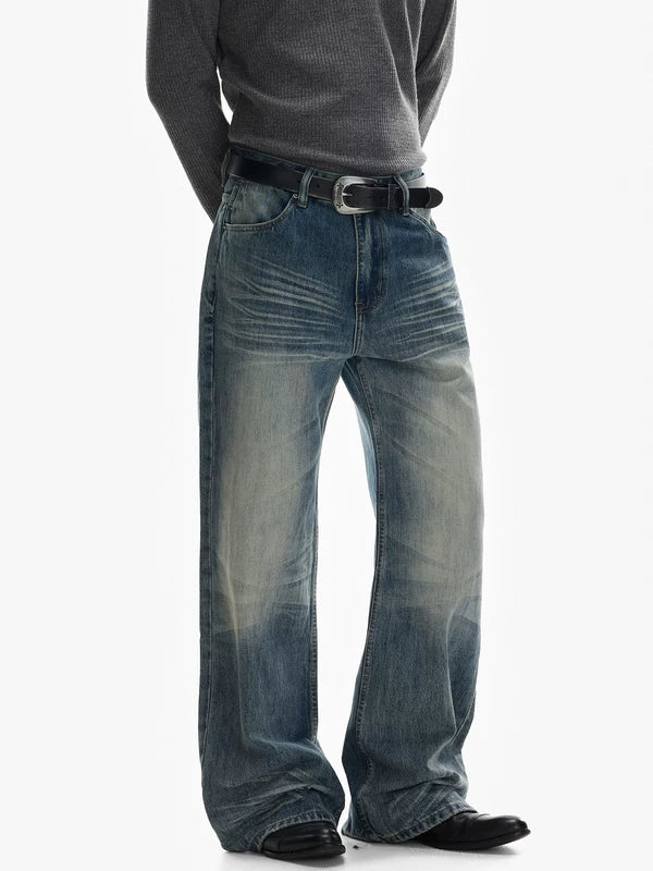 Distressed Whiskered Wide Leg Denim Pants 2