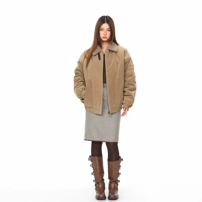 Suede Collar Thick Workwear Cotton Jacket 5