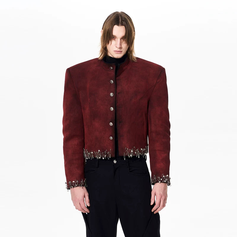 Suede Cropped Jacket with Safety Pin Hem 3