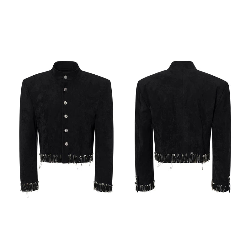 1627207:28341,6177160043225,1627207:28341,6177160043226,1627207:28341,6177160043223,1627207:28341,6177160043224,6177160043225,6177160043226,6177160043223,6177160043224, Suede Cropped Jacket with Safety Pin Hem