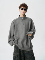 Suede Half-Zip Stand Collar Sweatshirt 4
