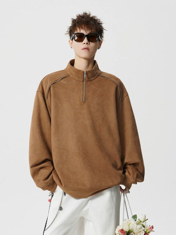 Suede Half-Zip Stand Collar Sweatshirt 5