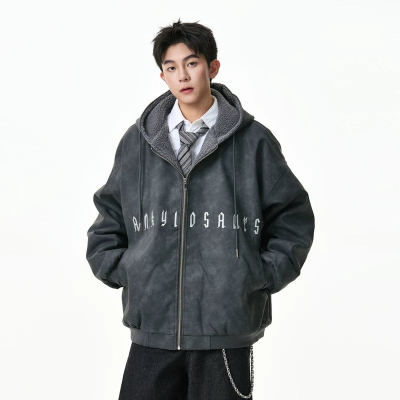 6150813643064,6150813643065,6150813643066,6150813643067, Suede Hooded Fleece-Lined Insulated Jacket