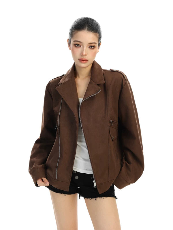 ,6195139603413,6195139603414,6195139603415,6195139603416, Suede Moto Short Jacket with Zipper