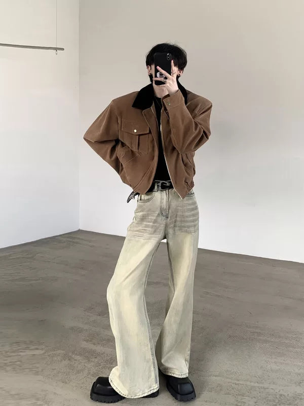 Suede Padded Shoulder Short Workwear Jacket 4