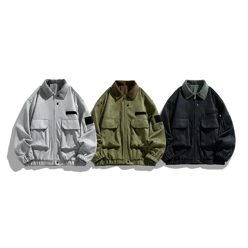 Suede Patchwork Workwear Collared Jacket 4