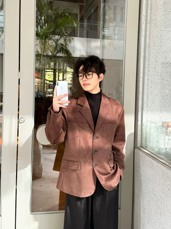 1627207:129819,5986867677384,1627207:129819,5986867677385,1627207:129819,5986867677386,1627207:129819,5986867677387,5986867677384,5986867677385,5986867677386,5986867677387, Suede Retro Peak Lapel Suit Jacket
