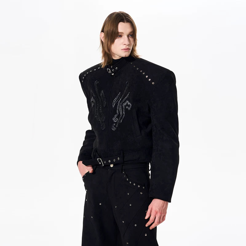 Suede Short Jacket with Embroidered Front 2