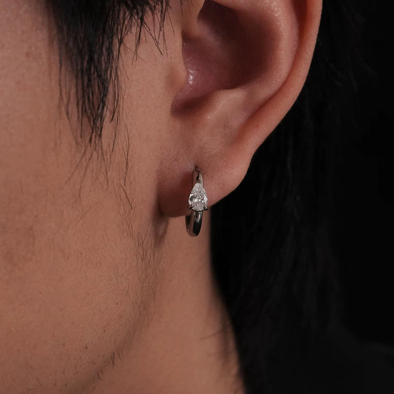 Teardrop Zirconia Titanium Steel Hoop Earrings 2