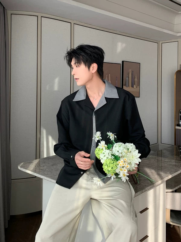 Textured Cuban Collar Colorblock Shirt 2